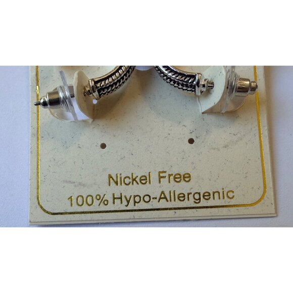 Vtg Y2K Silver Tone Textured Rope Hoop Earring 3/4" Nickel Free Hypoallergenic - Picture 4 of 5